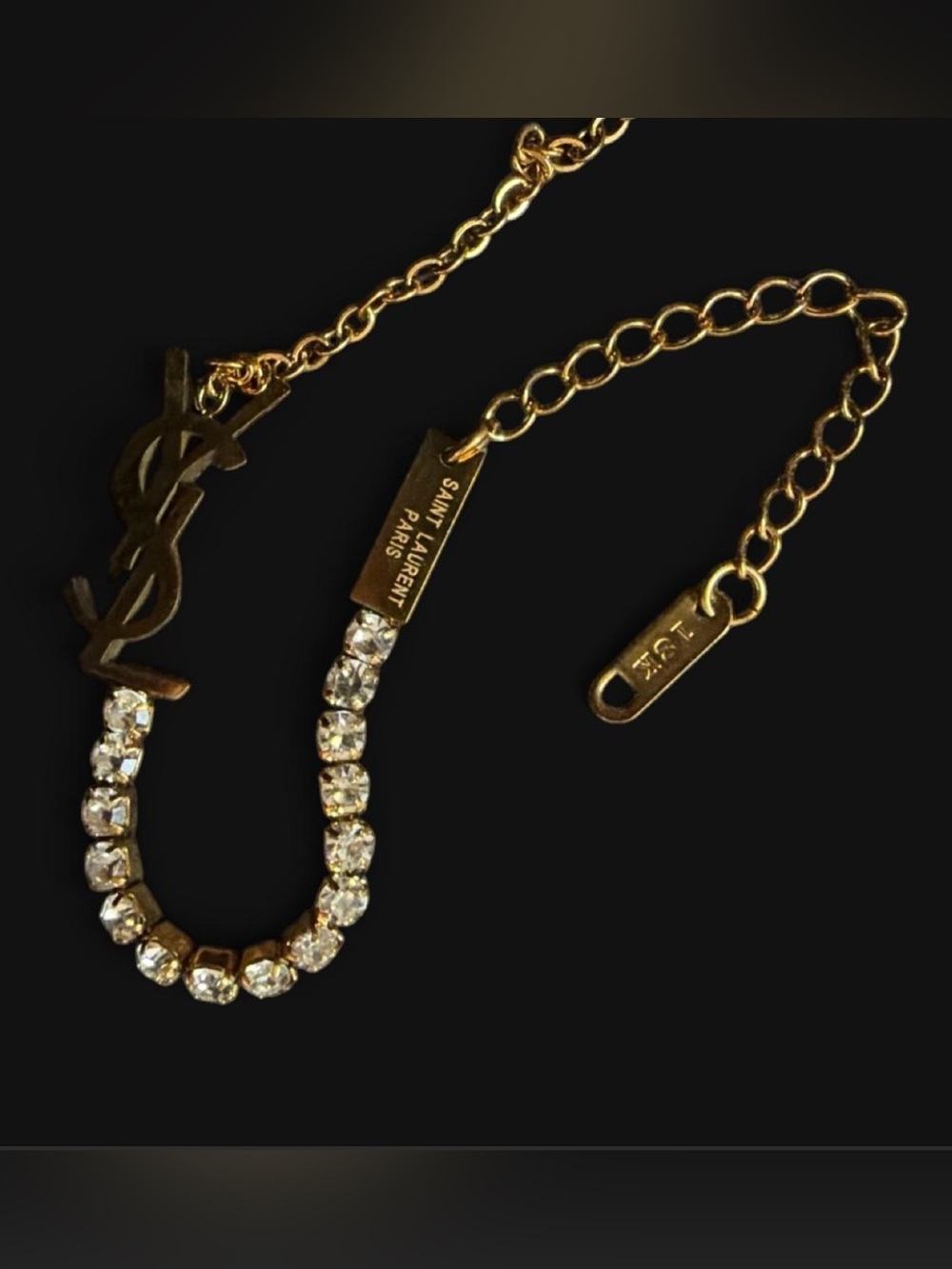 Saint Laurent Gold Crystal YSL Logo Necklace